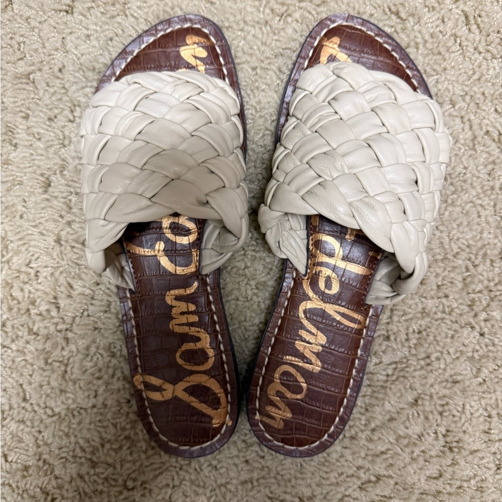 Sam Edelman Cream and Brown Woven Slide Sandals
